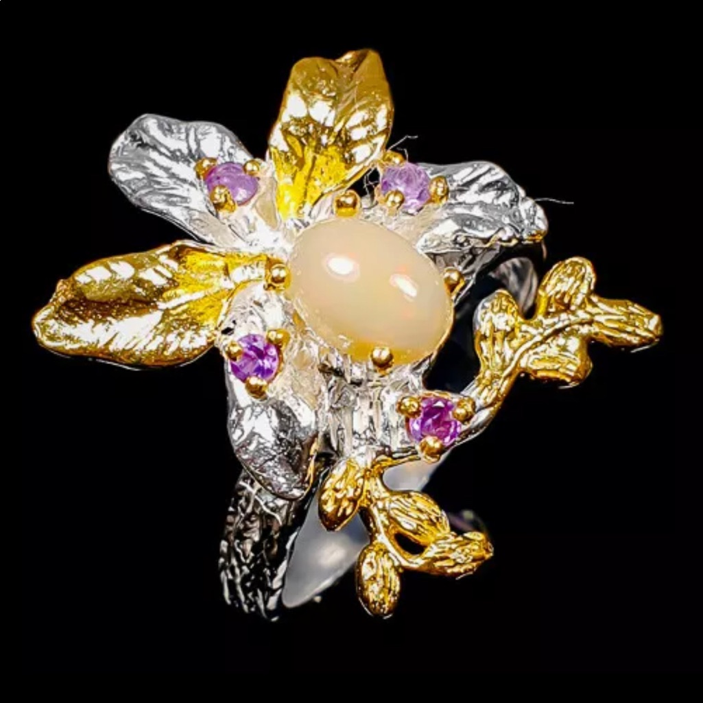 Unique Ethiopian Opal Amethyst Ring